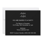 Aquarius. Zodiac Astrology Sign. Black. Personalised Invitation