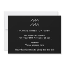Aquarius. Zodiac Astrology Sign. Black. Personalised Invitation