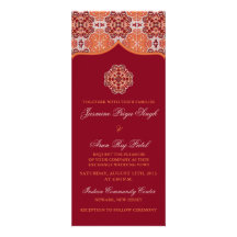 Arabesque Orange Red Indian Wedding Tea Length Invite