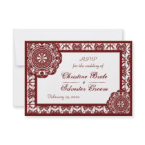 Arabesque Red Lace, 3.5"x5" wedding rsvp Personalised Invitation