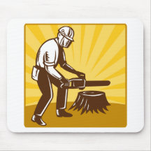 arborist tree surgeon chainsaw retro mouse pad