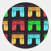 Arch De Triumph Collage Round Stickers