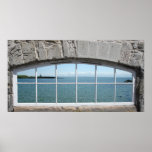 Arched Window with View of Sparkling Sea Poster