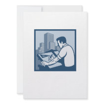 Architect Draftsman Drawing Buildings Retro Custom Invitations