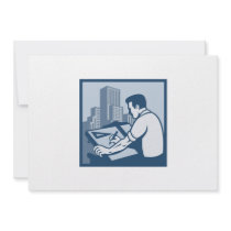 Architect Draftsman Drawing Buildings Retro Invitations