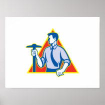 Architect Holding T-Square Side Retro Poster