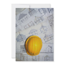 Architect's cap and plans personalized invite