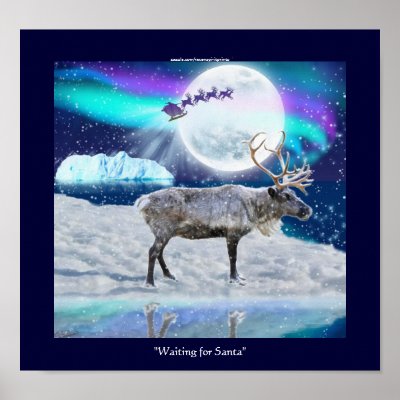 Arctic Reindeer & Santa Claus Christmas Fantasy Poster by RavenSpiritPrints