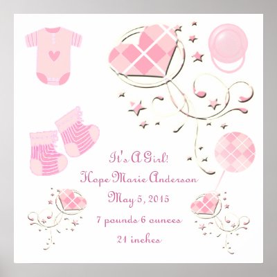 Argyle - It's A Girl New Baby Announcement Poster by samack