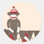 Argyle Sock Monkey Round Stickers