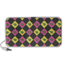 Argyle turtle pattern on black laptop speaker
