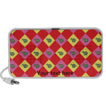 Argyle turtle pattern on red notebook speakers