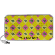 Argyle turtle pattern on yellow travel speakers