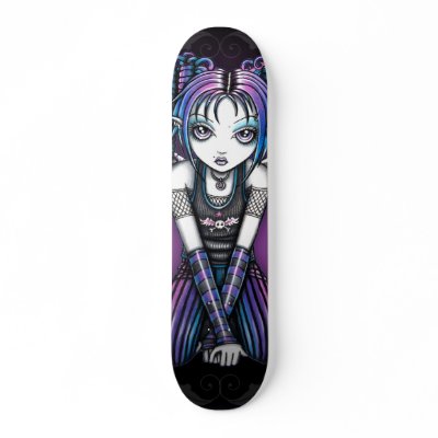 Ariel Gothic Big Eyed Emo Angel Custom Skate Board by mykajelina