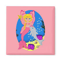 Ariel the Pink Merfaery and Dolphin Square Magnet
