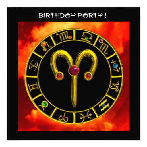 ARIES RUBY circle ,bright yellow red orange black Invitations
