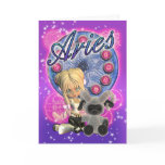 Aries Zodiac Cute Card With Female And Ram