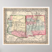 Arizona New Mexico Map 1867 Print