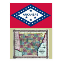 Arkansas Map and State Flag postcards