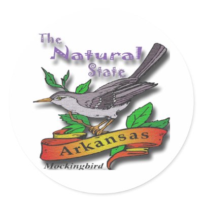 Arkansas The Nature State Mockingbird Round Sticker by DesignsbySylvia