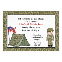 Army Boy and Tent Invitations: Brunette Hair