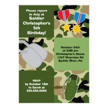 Army Camouflage Soldier Kids Birthday Party Personalized Announcements