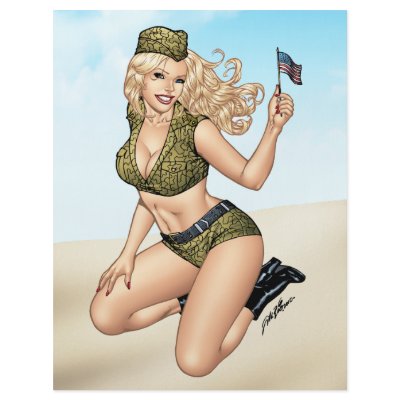 Army or Military Pinup Girl with American Flag by AlRioArt
