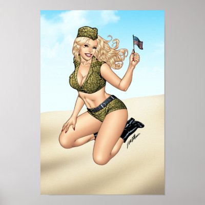 Army or Military Pinup Girl with American Flag by AlRioArt