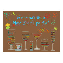 Around The World Cocktails New Year's Eve Invitati Personalized Invitations