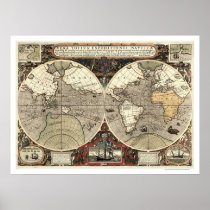 Around the World Drake Map - 1595 Print