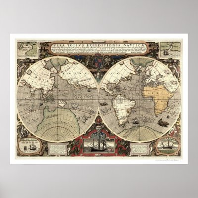 Around the World Drake Map - 1595 Print by lc_maps