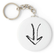 Arrow Pointing Down. Black and White. Key Chain