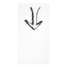 Arrow Pointing Down. Black and White. Customized Photo Card