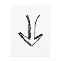 Arrow Pointing Down. Black and White. Postcard