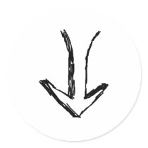 Arrow Pointing Down. Black and White. Round Sticker