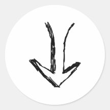 Arrow Pointing Down. Black and White. Round Sticker