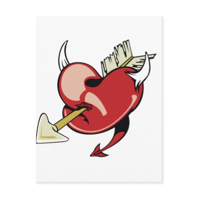 Arrow Through Devil Heart Postcards by doonidesigns
