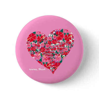 Art Badge Button: Hibiscus Pink Heart by johndyergallery