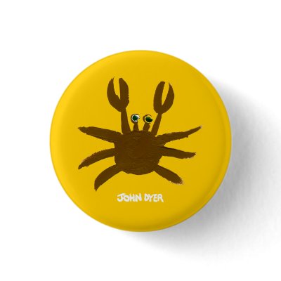 Art Badge Button: John Dyer Crazy Beach Crab by johndyergallery