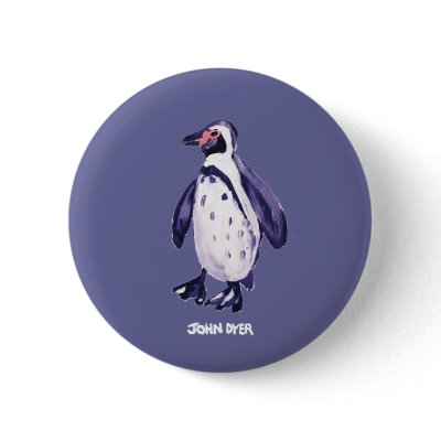 Art Badge Button: John Dyer Purple Penguin by johndyergallery
