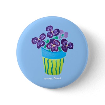 Art Badge Button: Pansies in a vase by johndyergallery