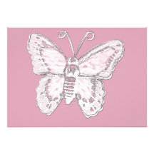 Art Butterfly Design in White on Pale Pink Invitation