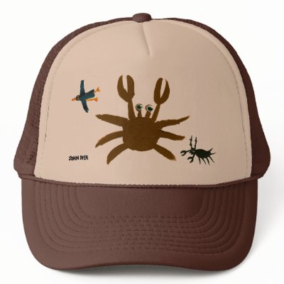 Art Cap: Crab,Bug,Bird. Brown Trucker Hat by johndyergallery