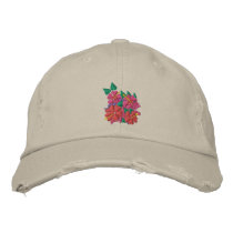Art Cap: Scruffy Cap. Hibiscus Flowers Embroidered Baseball Cap