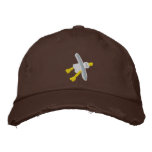 Art Cap: Scruffy Seagull Design. Chocolate embroidered hats