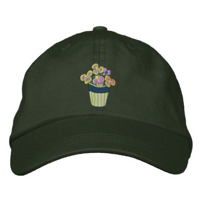 Art Cap: Yellow Pansies in a Pot Embroidered Hat by johndyergallery