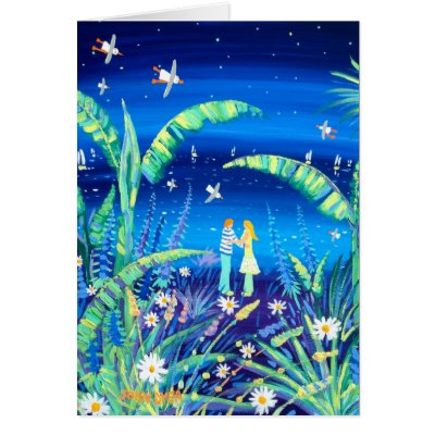 Art Card: Banana Plant Love. Lovers under Stars by johndyergallery