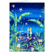 Art Card: Banana Plant Love. Lovers under Stars