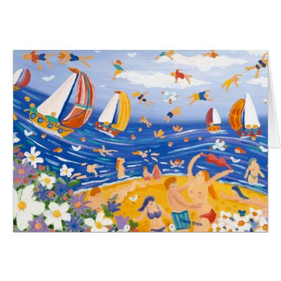 Art Card: Beachy Treats. Sunbathers and Sailing by johndyergallery
