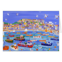 Art Card: Boats in the Harbour, St Ives Cornwall